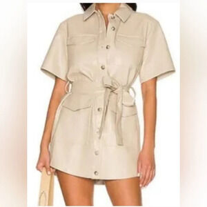 House of Harlow Faux Leather Utility Button Front Shirt Dress w/ Tie Belt, EUC!